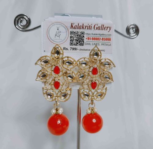 Golden Plated Kundan Pearl Earrings For Women