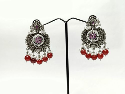 Jewellery Oxidised Pearls Beads Pearls Floral Ethnic Drop Earrings For Women & Girls