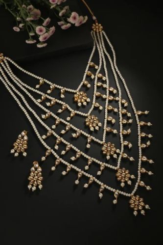 Long and Layered Pearl Woman Kundan Necklace Set