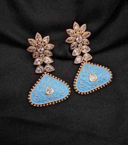 Zevarly Kritika Earrings, Color : Sky Blue, Mint Color