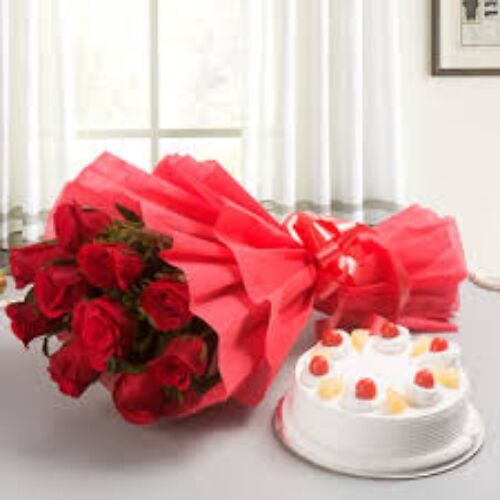 Red Rose Pineapple Cake Combo