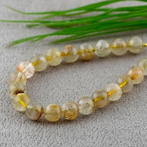 Golden Rutile Smooth Round Gemstone Beads