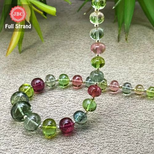 Multi Tourmaline Smooth Rondelle Gemstone Beads