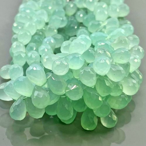 Natural Aqua Chalcedony Briolette Drop Gemstone Beads Strand