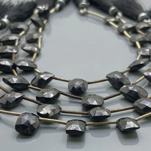 Natural Black Spinel Briolette Cushion Gemstone Beads Strand