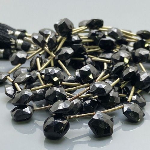 Natural Black Spinel Briolette Hexagon Gemstone Beads Strand