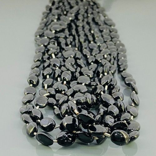 Natural Black Spinel Smooth Oval Grade Gemstone Beads Strand