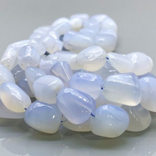 Natural Blue Chalcedony Smooth Nugget Gemstone Beads Strand