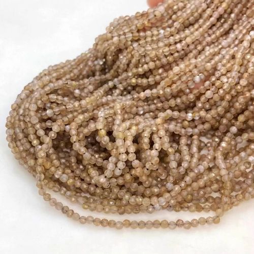 Natural Chocolate Moonstone Micro Faceted Round Gemstone Beads Strand