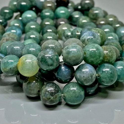 Natural Moss Agate Smooth Round Gemstone Beads Strand