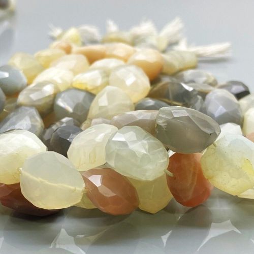 Natural Multi Moonstone Faceted Nugget Gemstone Beads Strand