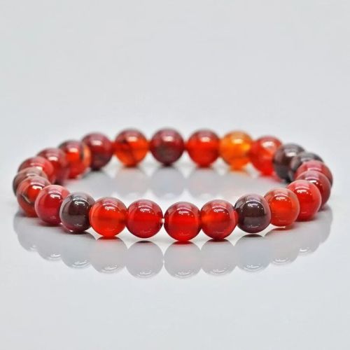 Natural Red Onyx Smooth Round Gemstone Beads Stretch Bracelet