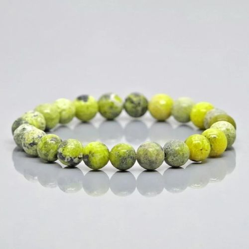 Natural Serpentine Smooth Round Gemstone Beads Stretch Bracelet