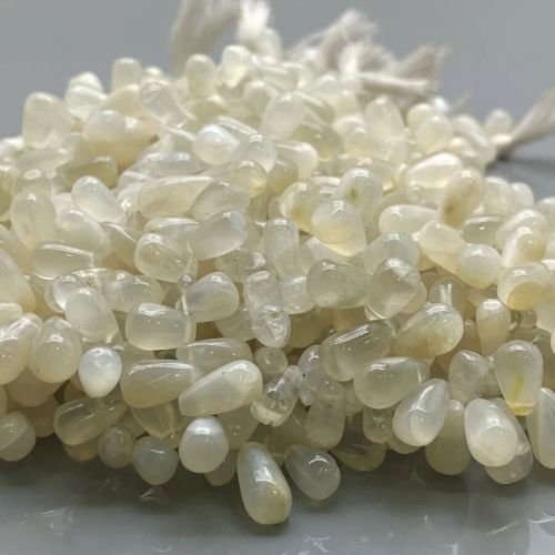 Natural White Moonstone Smooth Drop Gemstone Beads Strand