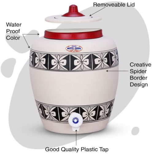 Clay Water Pot 11 Litre Spider Border Design