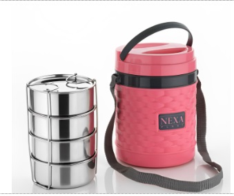 4 Container Lunch Box, Color : Pink