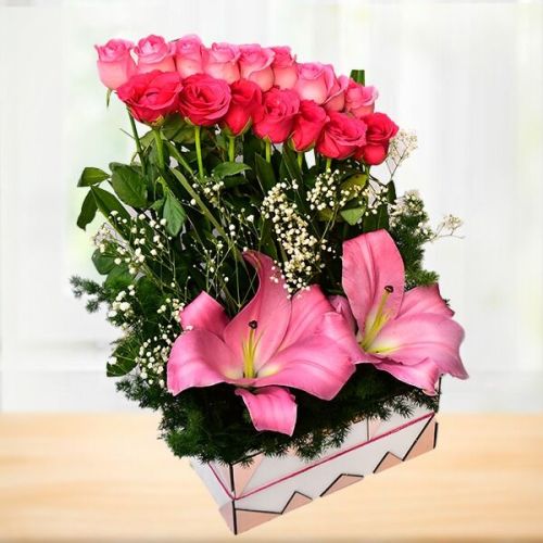 Pink Flowers Box Arrangement