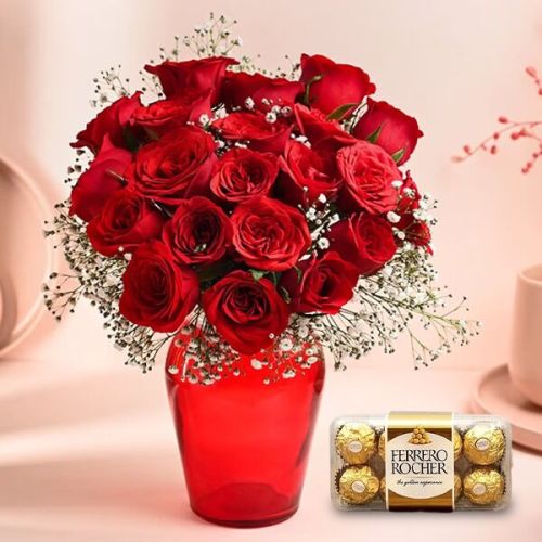 Red Roses Arrangement With Ferrero Rocher Chocolate