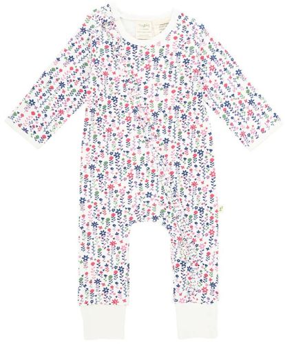 Pretty Florals Style Long Sleeve Baby Unisex Diagonal Frill Zipsuit