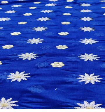 Blue Floral Lakhnawi Mirror Embroidered Chanderi Fabric