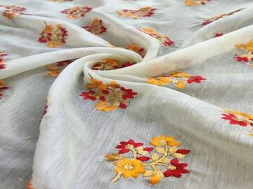 Mint Green Multicolour Thread Zari Floral Motifs Embroidered Chanderi Fabric