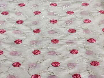 Off White Thread & Silver Sequins Work Flowers Embroidered Chanderi Fabric