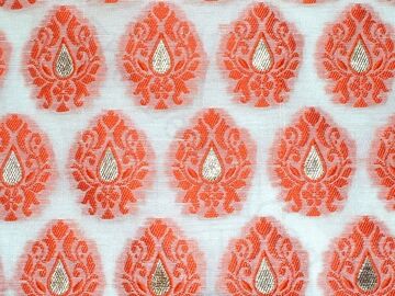 Orange Motifs Chanderi Brocade Fabric