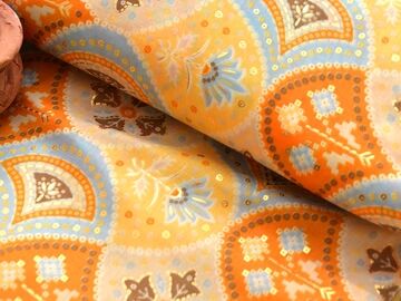 Precut Of 2 Meter Yellow & Orange Geometric Soft Cotton Muslin Fabric