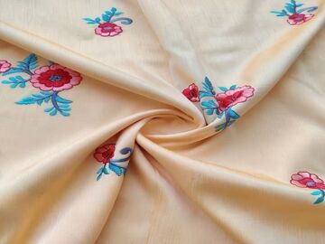 Yellow Multicolour Flowers Embroidered Zorba Silk Fabric