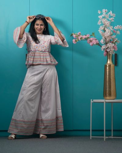 Womens Cotton Printed Top With Palazzo Set