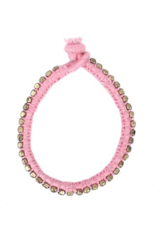 Cetana Pink Thread & Antique Plated Brass Beaded Anklets For Women