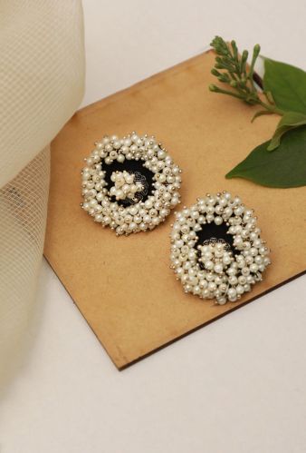 Circular Flower Shaped Handcrafted Green Fabric Style Women Earrings