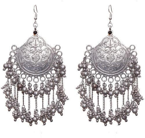 Circular Tribal Silver Plated Brass Women Earrings