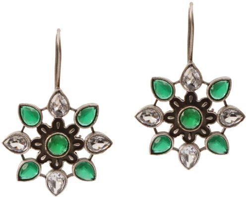 Emerald Bloom Celestial Silver Earrings For Women