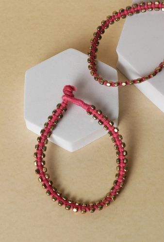 Farheen Pink Thread And German Silver Anklets For Women