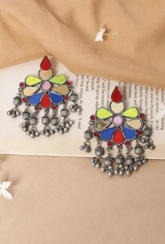 Lightweight Multi Color Glass Meena Flower Design Earring For Women