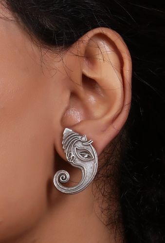 Lord Ganesha Oxidized Stud Women Earrings