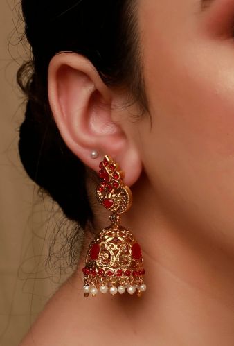 Meena Red Kundan Women Earrings