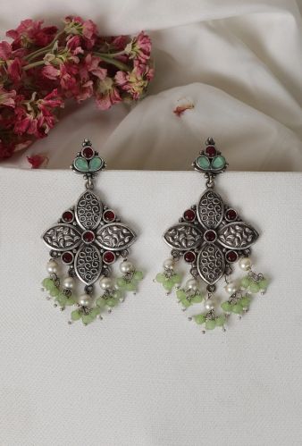 Multicoloured Kundan Oxidized Pearl Drop Women Earrings