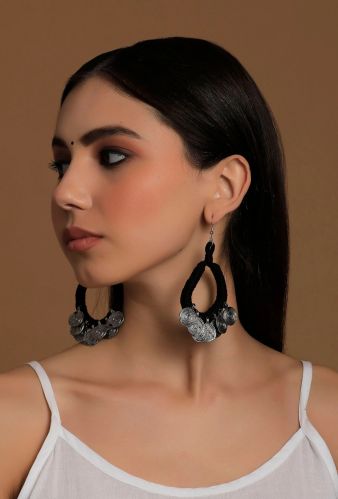 Onyx Black Coming Tribal Women Earrings