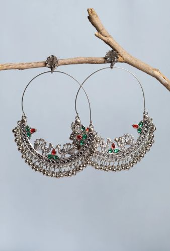 Oxidized Silver Designer Chandbali Women Earrings