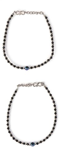 Pair Of Nazariya Evil Eye Anklets With Black And Silver Beads For Women