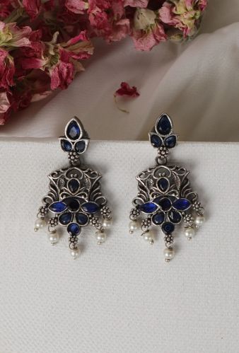 Sapphire Kundan Pearl Drop Women Earrings
