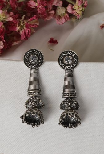 White Kundan Long Spiral Oxidized Jhumkis Women Earrings