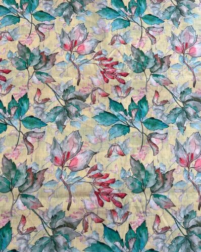 Leaf Printed Cotton Linen Fabric