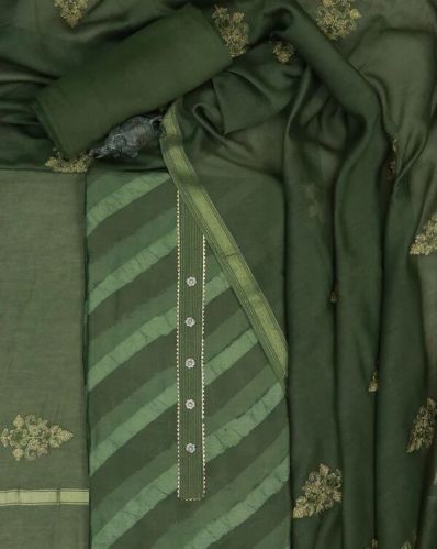 Mehandi Green Leheriya Suit Set With Zari Embroidered Dupatta