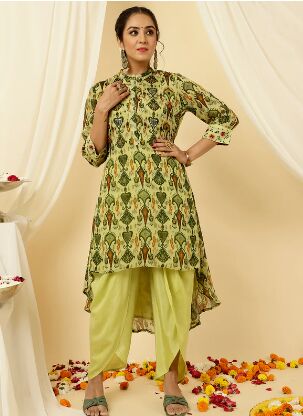 Ikat Printed Asymmetric Kurta With Dhoti Set