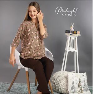 Long Sleeve Mid-length Ladies Night Set