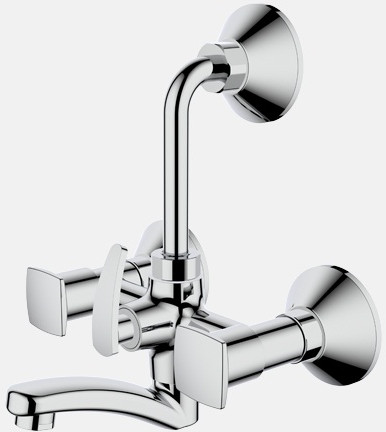 Solo Wall Mixer With Overhead Shower Arrangement And Long Bend Pipe With Wall Flange