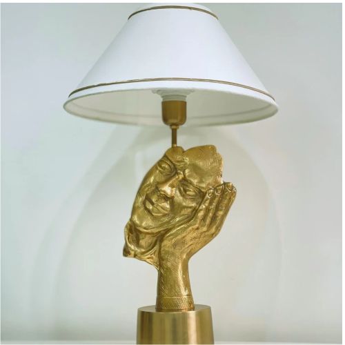 Antique Brass Finish Metal Design Face Mask Table Lamp